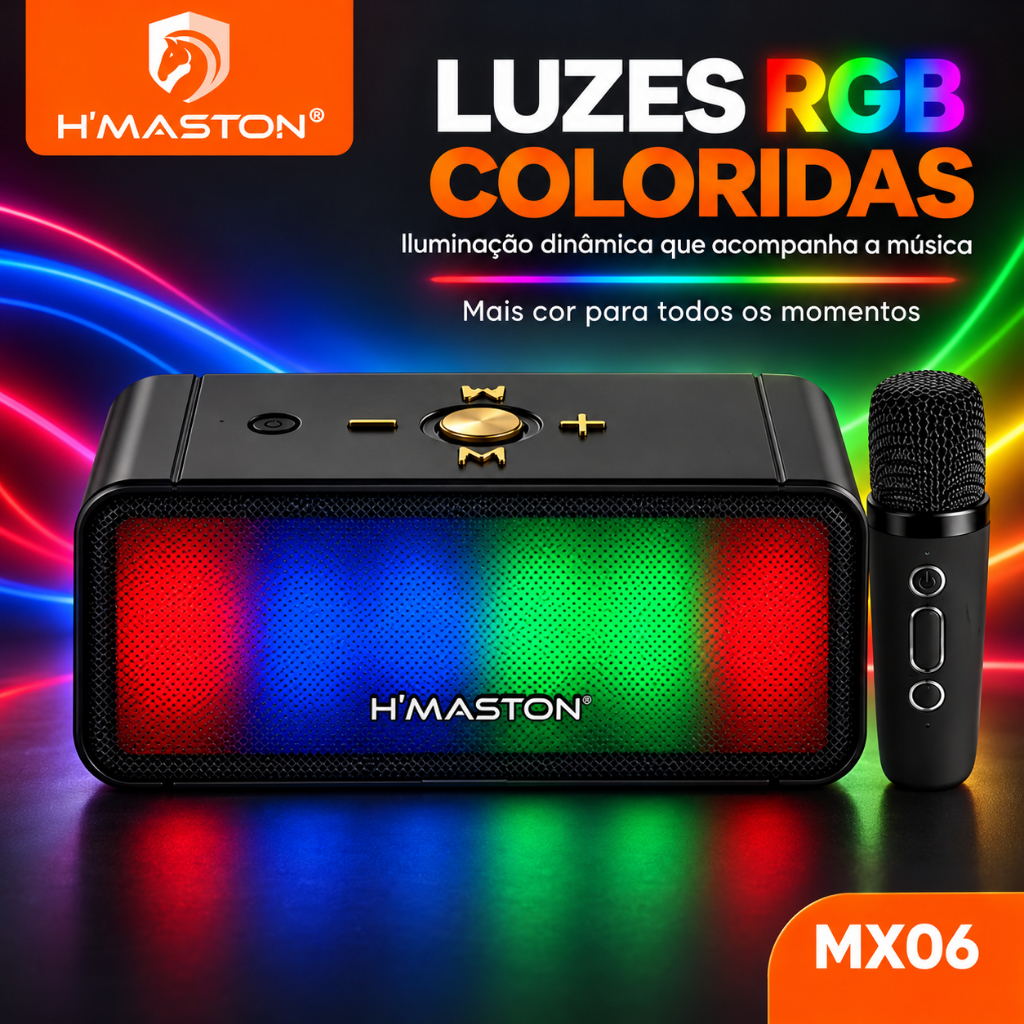 Alto-falante Bluetooth Karaoke com Microfone, Luzes LED e Diversão para Toda a Família