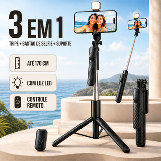 Selfie Stick Tripé 1.7M 4 Eixos 360° Rotação Anti-tremor+ Controle Bluetooth Sem Fio para Vlog