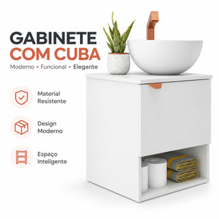 Gabinete Banheiro Tex 45x41x38 cm com Cuba Armário Moderno para Lavabos e Banheiros Suspenso