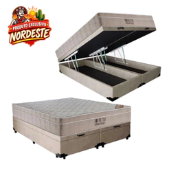 Cama Box Baú com Colchão de Molas Ensacadas Ortobom Airtech Queen 158cm