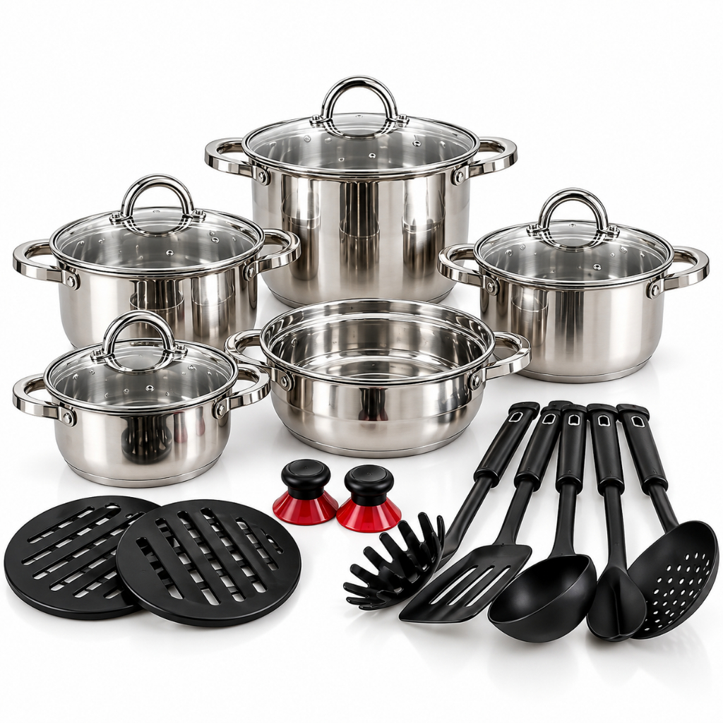 Jogo de Panelas Genebra Kit 19 Peças de Aço inoxidável fundo Triplo 9 camadas