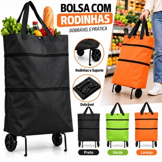Bolsa Carrinho para Feira Dobrável com Rodinhas Sacola de Compras para Mercado Supermercado e Dia a Dia