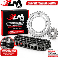 Kit Relação Transmissão Honda XRE 300 Com Retentor Kit Premium Lm Race Aço 1045 Reforçado Corrente Coroa Pinhão