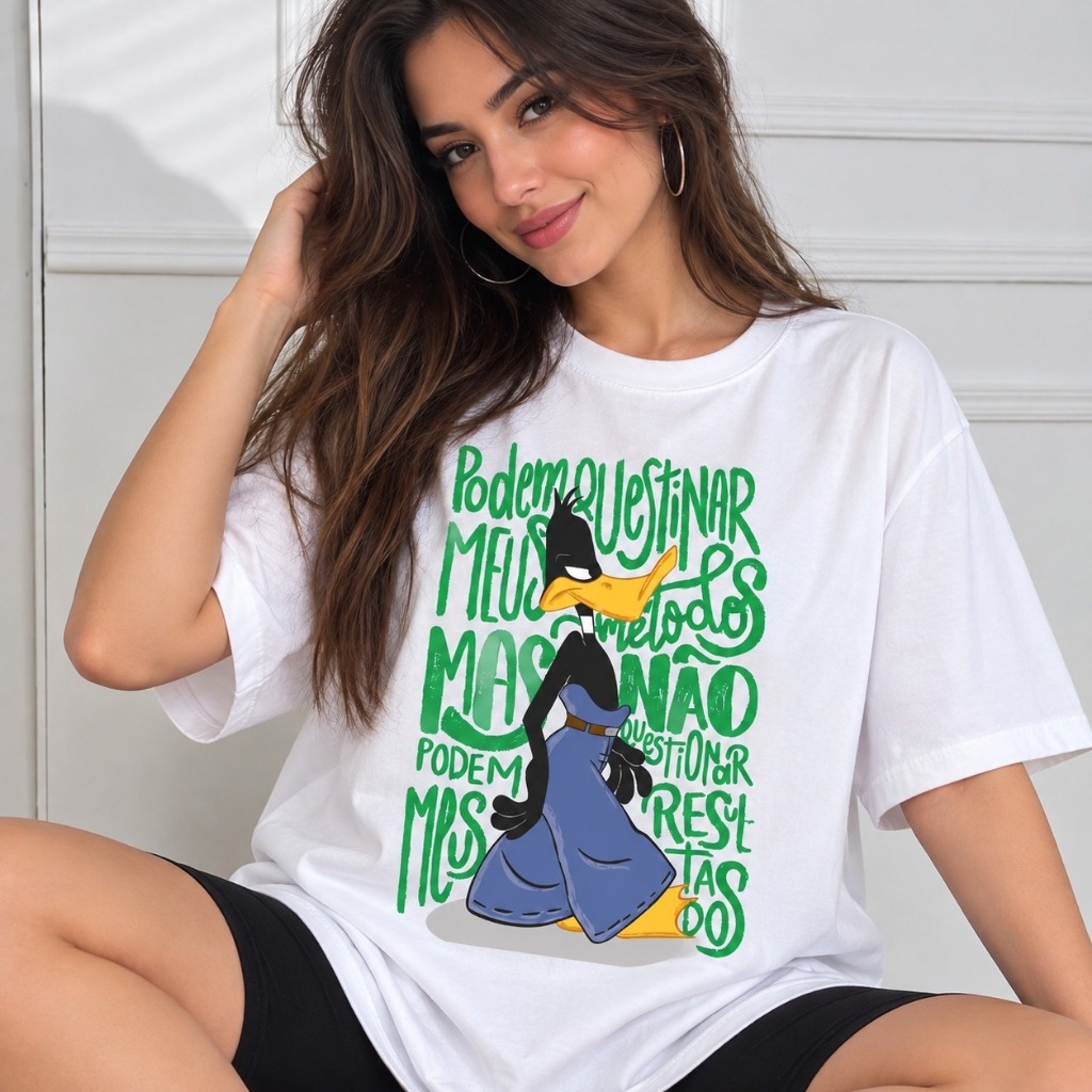 Camiseta Feminina Blogueira Patolino Calça Streetwear Camisa Algodao 30.1