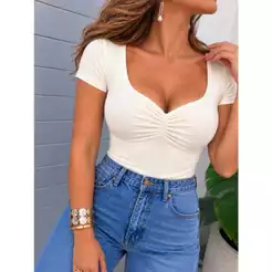Blusa Feminina Suplex Decote Franzido Moda Casual Básica Dia a Dia