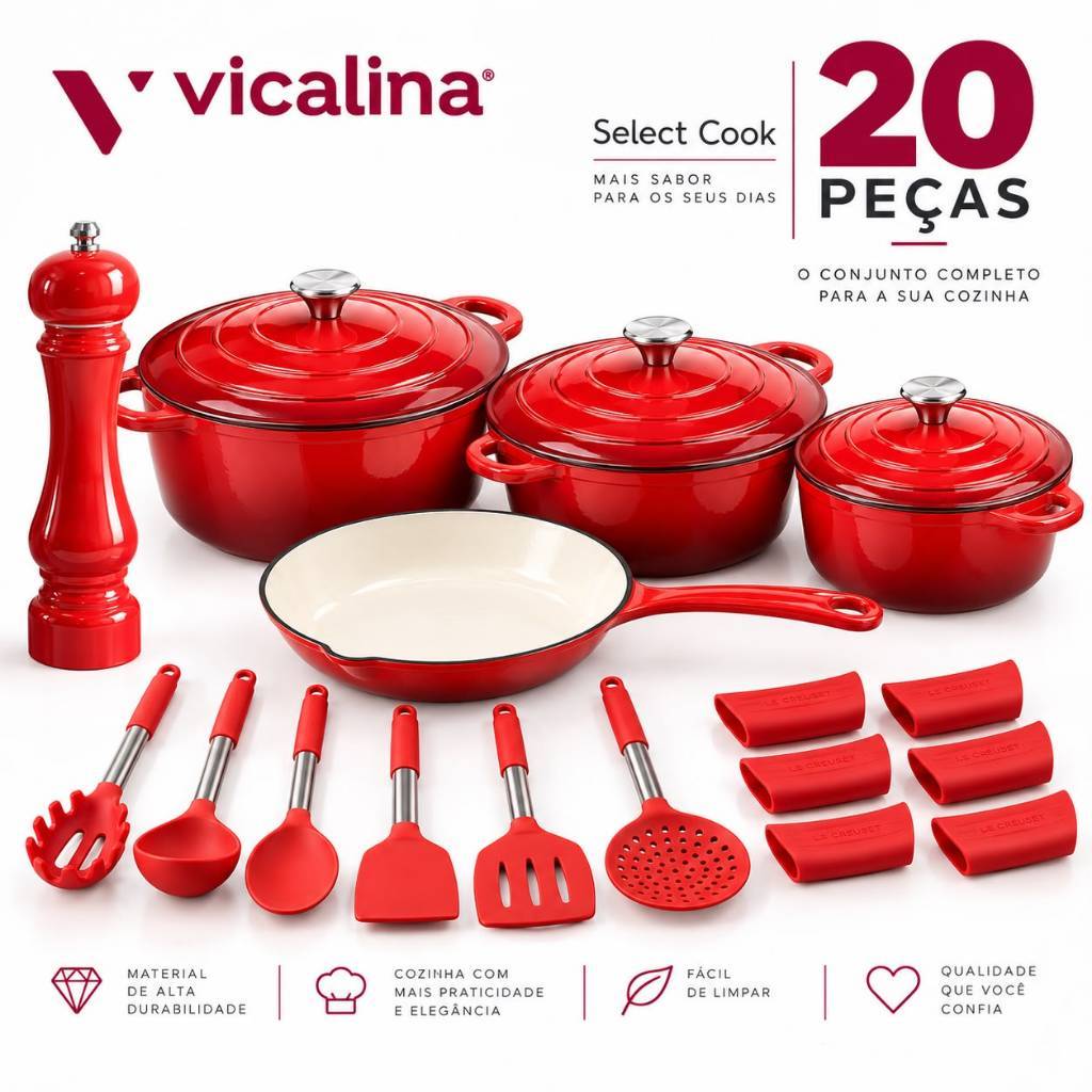 Vicalina kit jogo conjunto de panelas de ferro esmaltadas luxo para fogão indução 20 peças