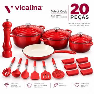 Vicalina kit jogo conjunto de panelas de ferro esmaltadas luxo para fogão indução 20 peças