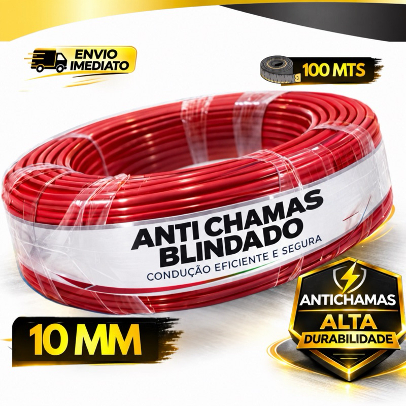 Fio Elétrico Cabo Flexível 10mm Rolo 50 Metros Antichamas Para Chuveiro