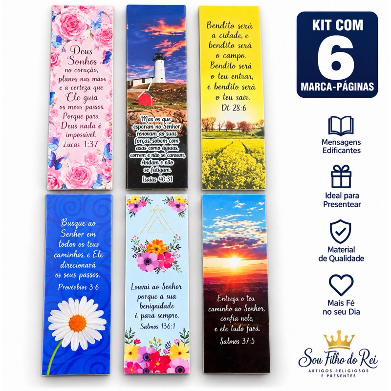 Kit Marca Páginas Bíblicos Decorados 14x4,5cm -M01 – Versículos Cristãos 120/240/360/480/600