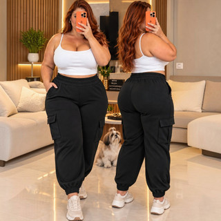 Calça Cargo Feminina Plus Size Calça Pantalona Feminina Preta Plus Size Calça Skinny Calça Cintura Alta Cargo Skinny