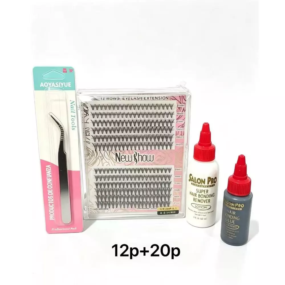 Kit Cílios Volume Individual D 9‑14mm, Pinça Profissional, Cola 30ml Salon Pro e Removedor