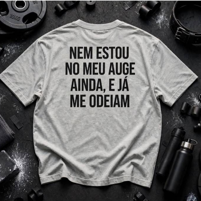 Camiseta Streetwear Masculina Oversized Estampada Academia Cinza Frase Costas Treino Unissex