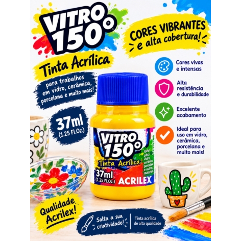 TINTA VITRO 150° 37ml ACRILEX PARA VIDROS, PORCELANAS CERÂMICAS E MUITO MAIS