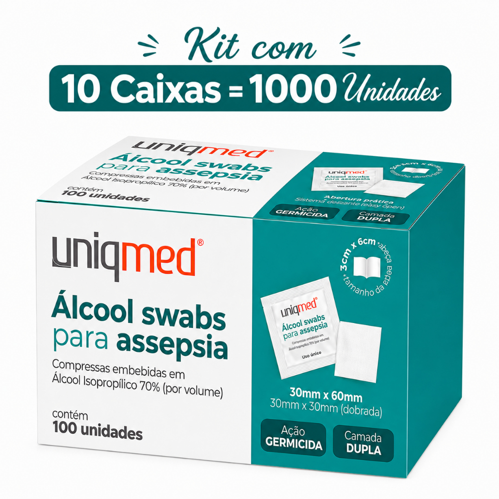 Kit 10 Caixas Álcool Swab 70% Uniqmed 1000 Unidades