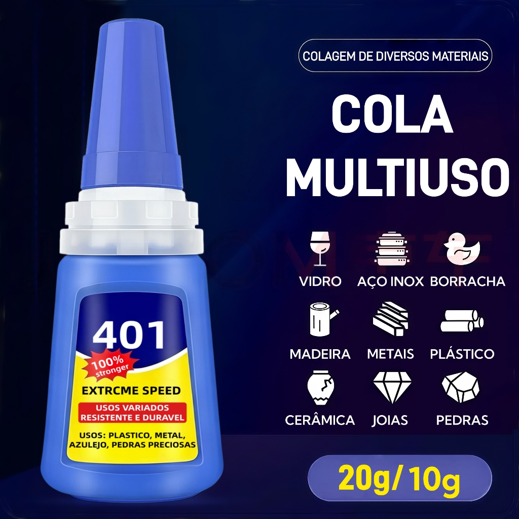 Cola Instantânea Extra Forte 20g Alta Viscosidade Secagem Rápida Multiuso Metal Madeira Plástico Super Cola