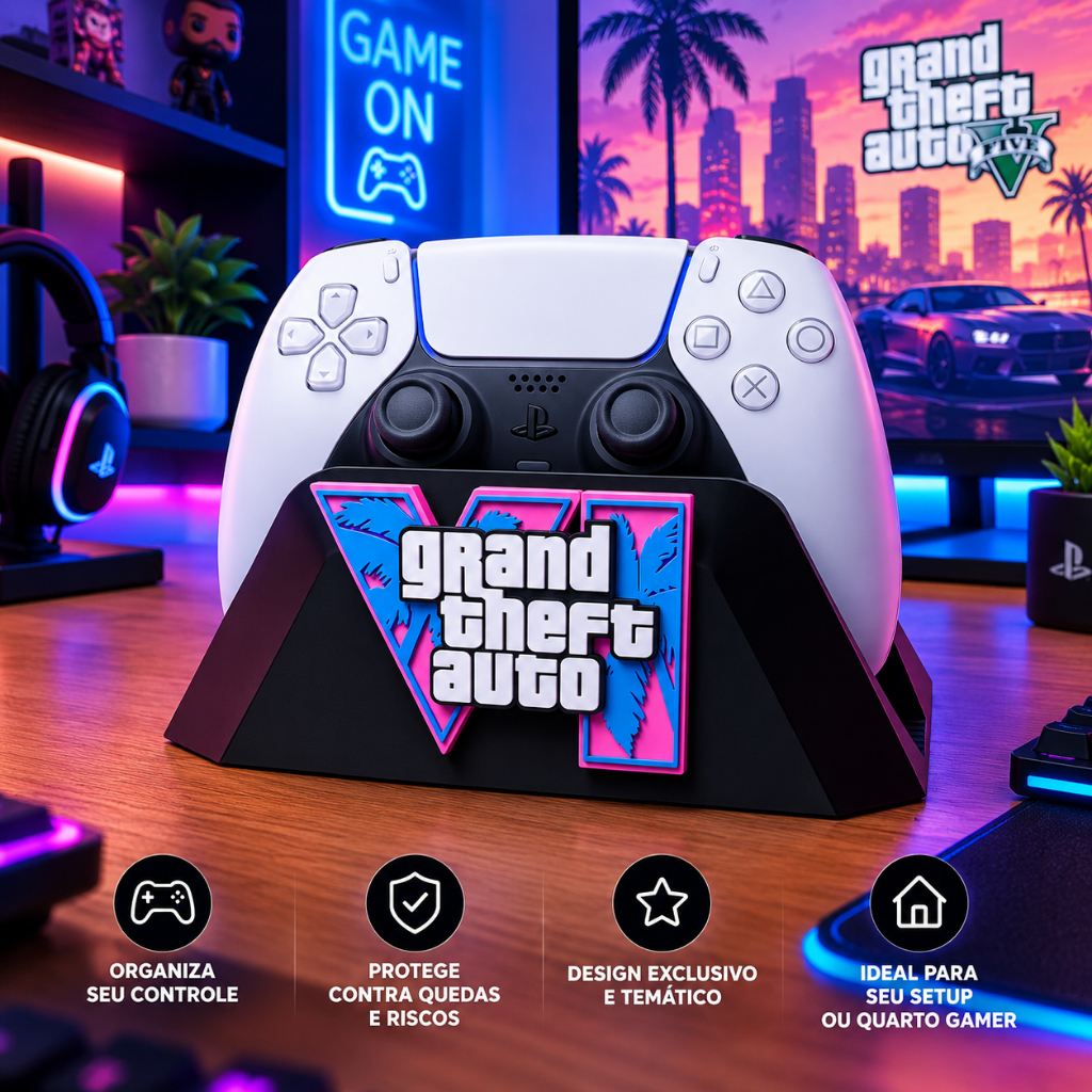 Suporte para Controle PS5 Xbox GTA 6 GTA VI Gamer Decorativo Organizador Setup DualSense
