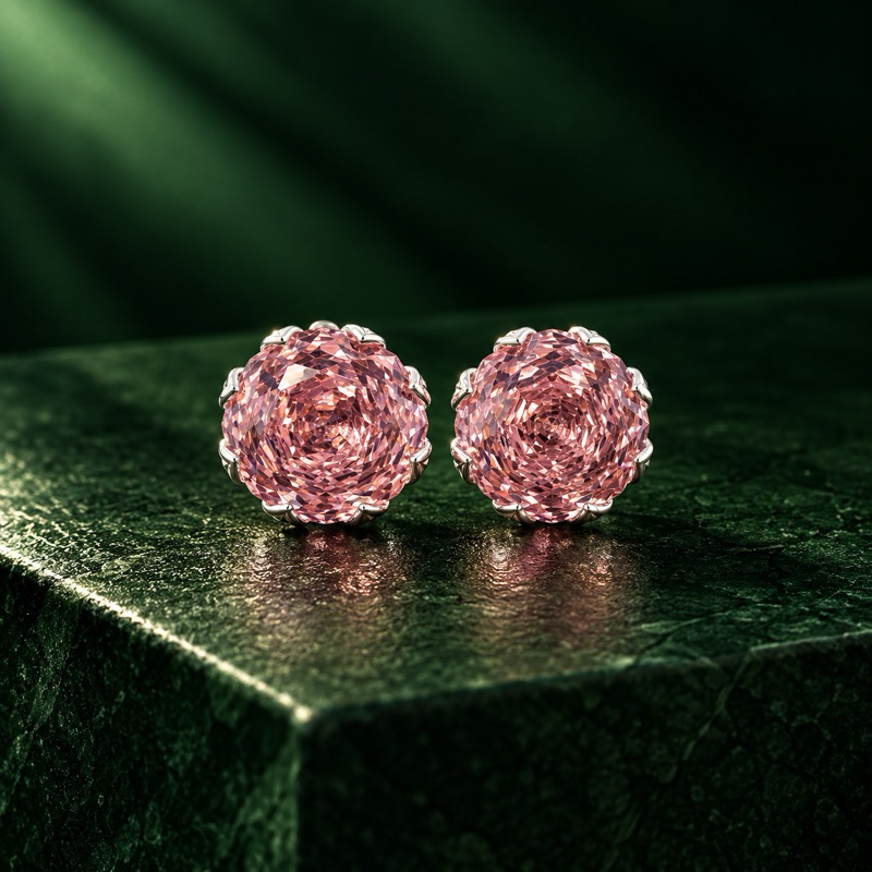 Brinco Feminino Rose Cut Rosa 10mm em Prata 925 Elegante