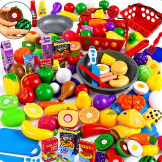 Kit Cozinha Infantil Comidinhas Frutas Legumes de Cortar Cestinha Bolo Brinquedo Educativ…