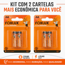 Pilha Alcalina AA Pequena Foxlux 1,5V LR6 Kit com 4