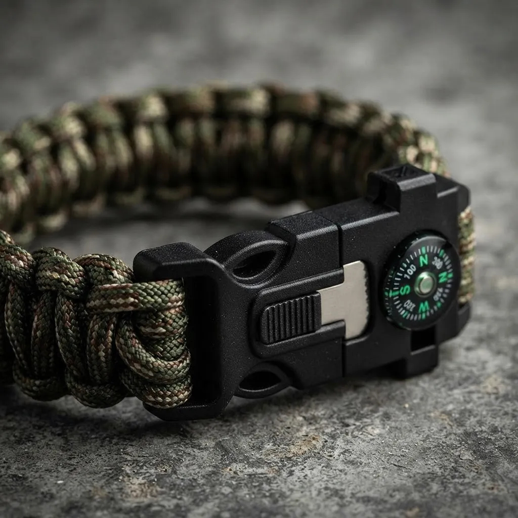 Pulseira Bracelete Paracord Masculino, Tático, Militar, 6x1 camuflada