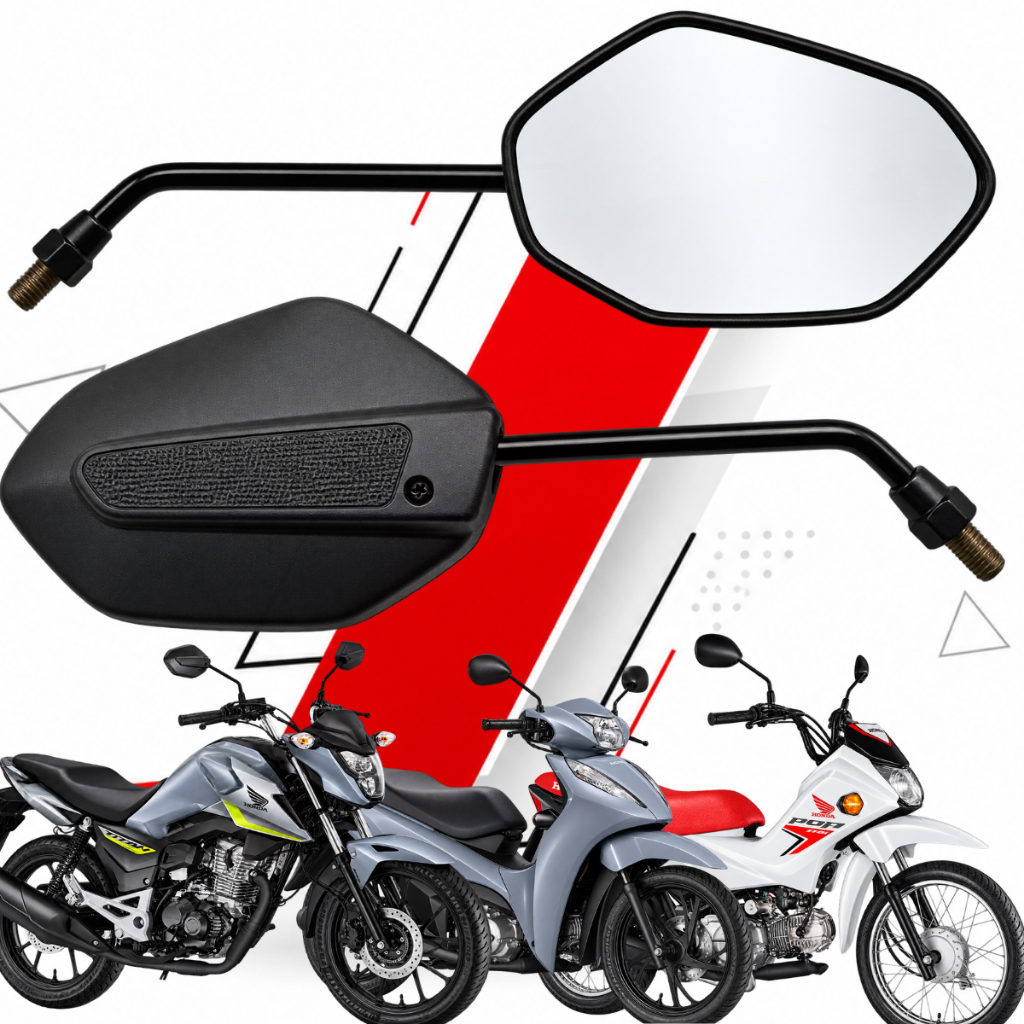 Par Retrovisor Espelho Moto Honda Cg Titan Fan 125 150 160 Pop Bros Biz Pcx Xre Rosca Honda M10