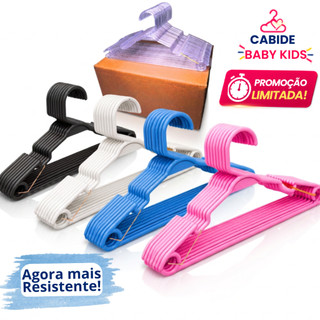 kit 50 Cabide Infantil baby Reforçado, cores Azul, Rosa, Preto, Branco