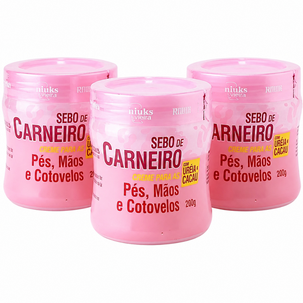 Kit 3 Creme Sebo De Carneiro Ureia 200g Hidratante -  Ressecamento e Rachaduras Pés, Mãos e Cotovelos
