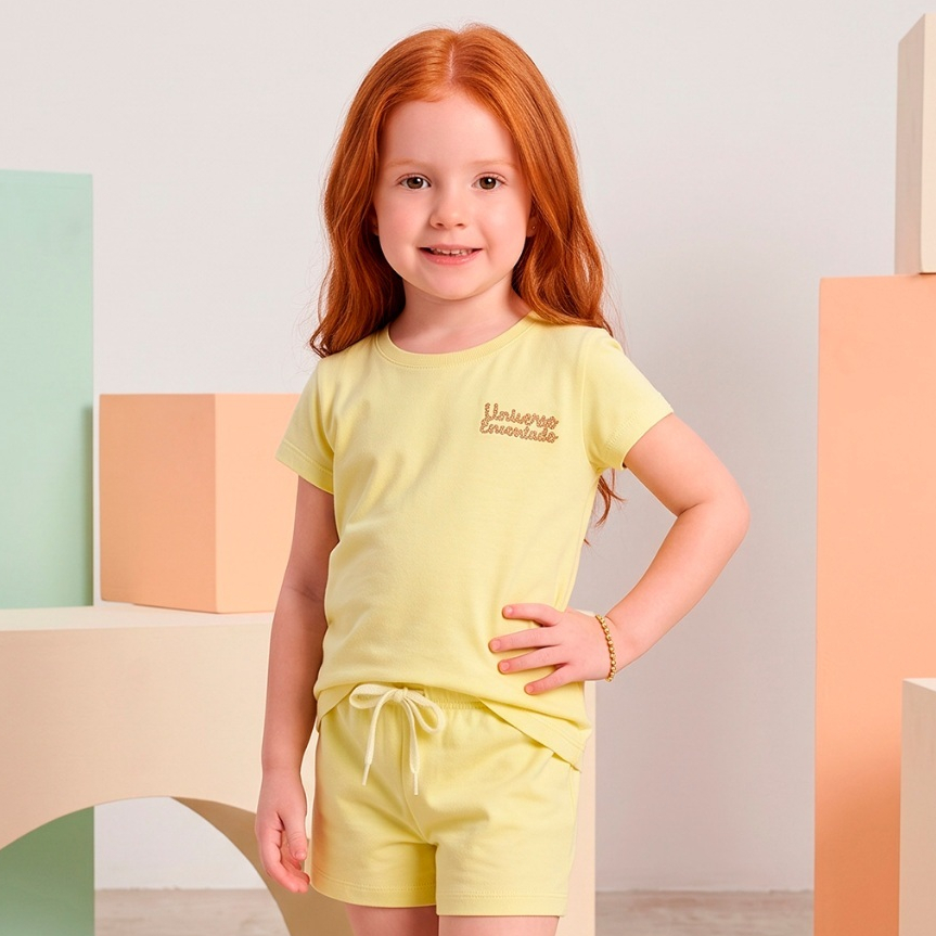 Conjunto Infantil Menina Monocromatico Amarelo