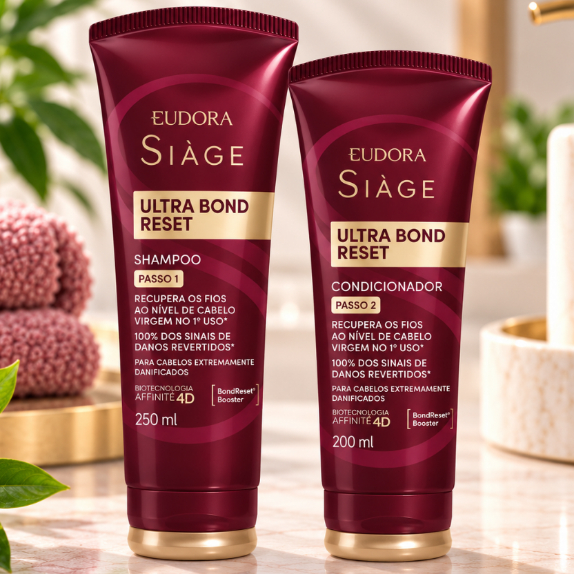 Eudora Siàge Ultra Bond Reset Kit Shampoo 250ml + Condicionador 200ml Cabelos Danificados Reconstrução Reparação