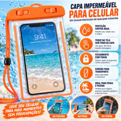 Capa Impermeável H’Maston para Celular Praia Piscina Pertences com Trava E Cordão
