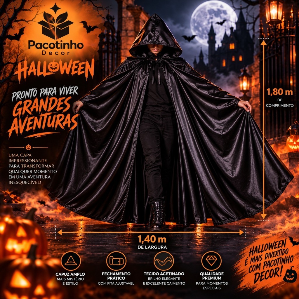 Capa de Vampiro Assustadora Ideal Para Festas Fantasia, Baile de Máscaras e Cosplay Qualidade Premium Halloween