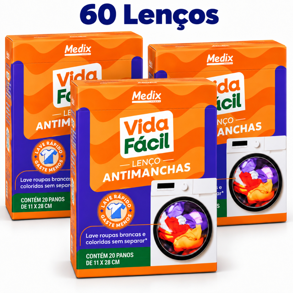 Lenço Antimanchas Medix para Máquina de Lavar Roupas Brancas e Coloridas