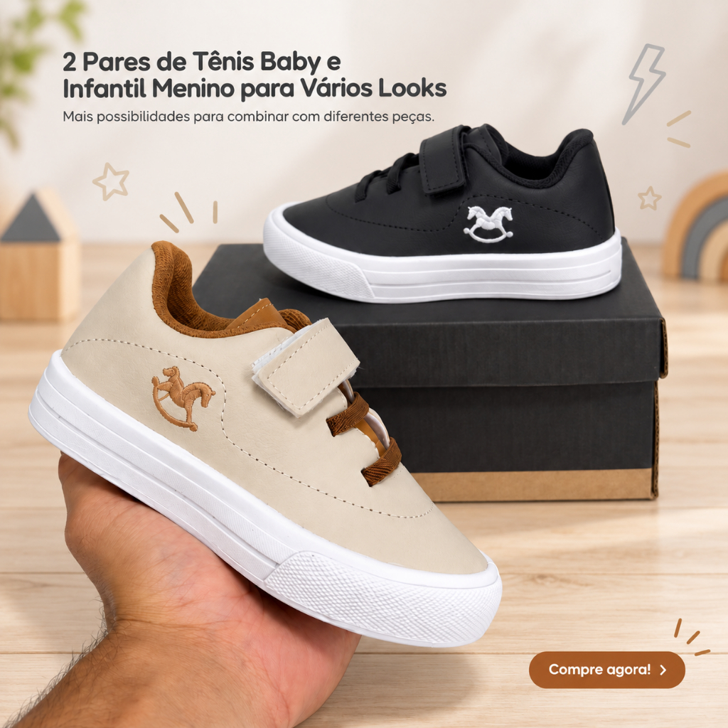 KIT 2 Tênis Baby De Menino Polo Com Velcro | 2 Cores + Estilo e Praticidade Do 20 ao 35 | COMPRE AGORA