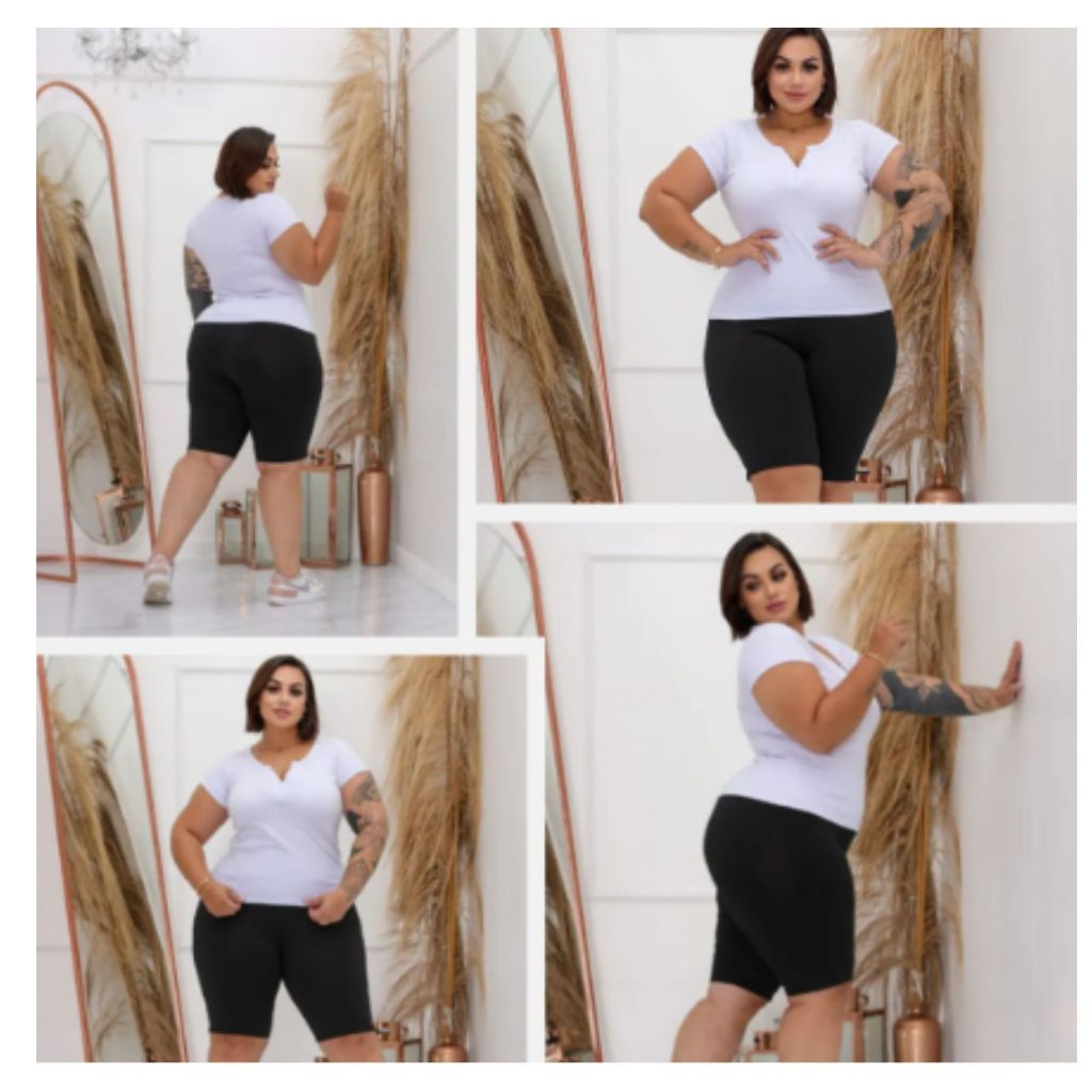 Conjunto Blusa e Bermuda Fitness Plus Size Roupa Ginástica Fitness Academia Conjuntinho Feminino