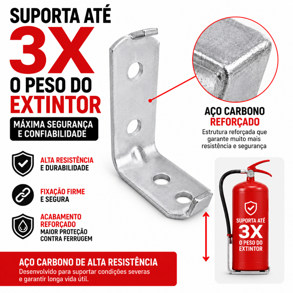 Suporte de Parede Para Extintor de Incêndio Universal KIT com 2 Gancho Metálico Reforçado — imagem 2 de 2