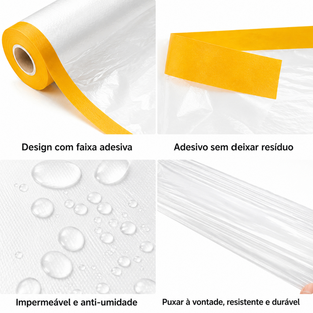 Filme De Mascaramento Eletrostático Com Fita Crepe Multiuso Protege e Cobre Tudo - Escolha o Tamanho