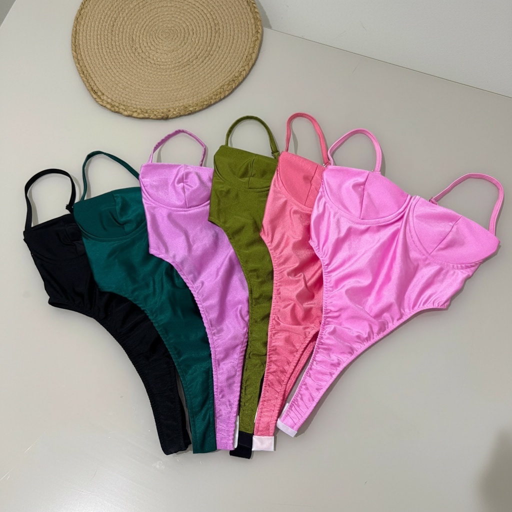 Body Queridinho em Poliamida Acetinada com Aro de Sustentação Alça Reguladora Body Feminino Cavado Acetinado Moda Verão
