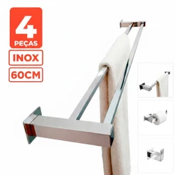 Toalheiro Duplo Inox 60cm - Kit Acessórios Banheiro 4 Peças