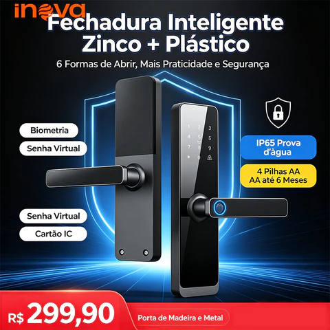 INOVA Fechadura Digital Inteligente Eletrica 5 Em 1 Porta Trava Biometria Senha Falsa Cartão IC Bluetooth App 30-65mm