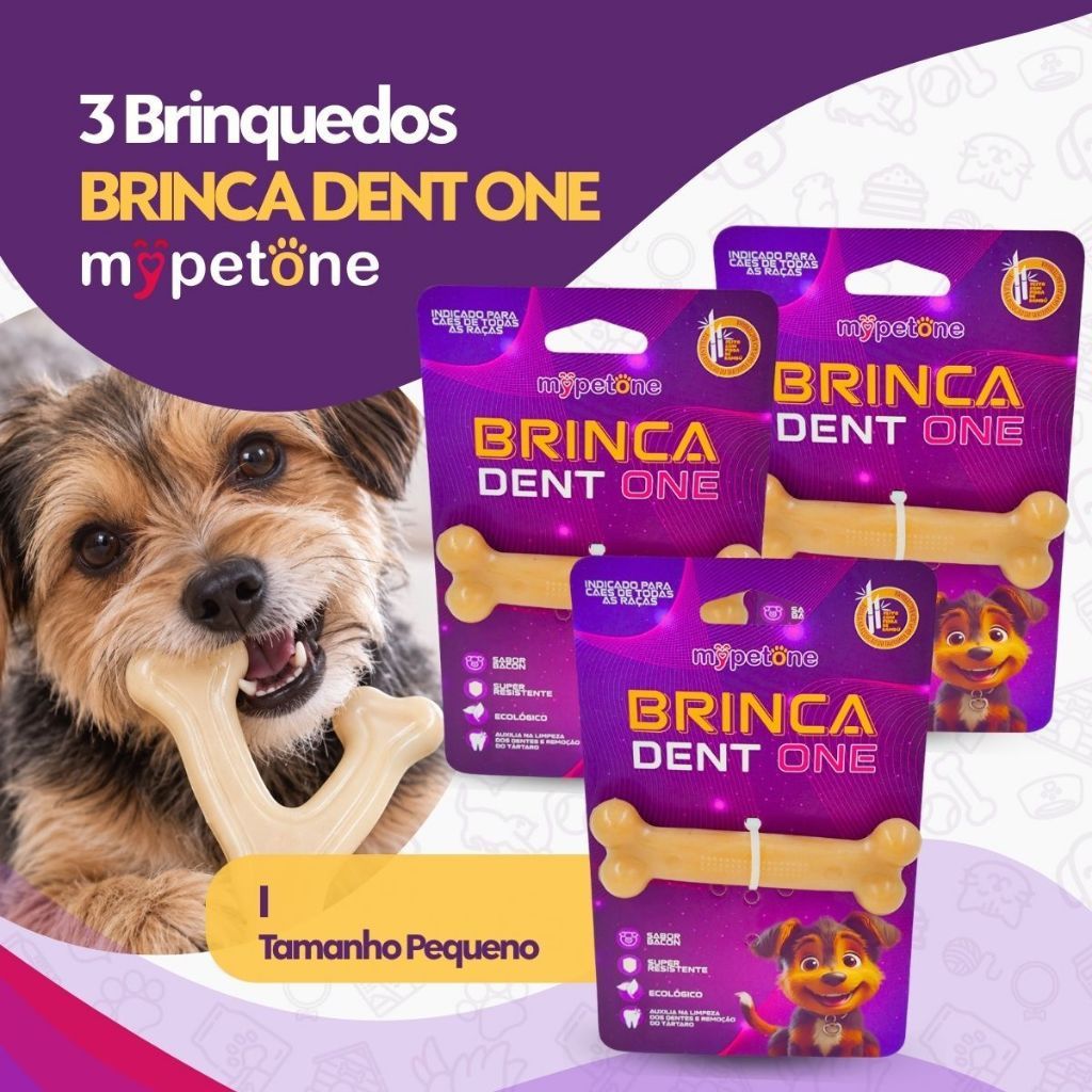Kit 3 Brinquedo Osso Bamboo Brinca Dent One Sabor Bacon - I - Pequeno