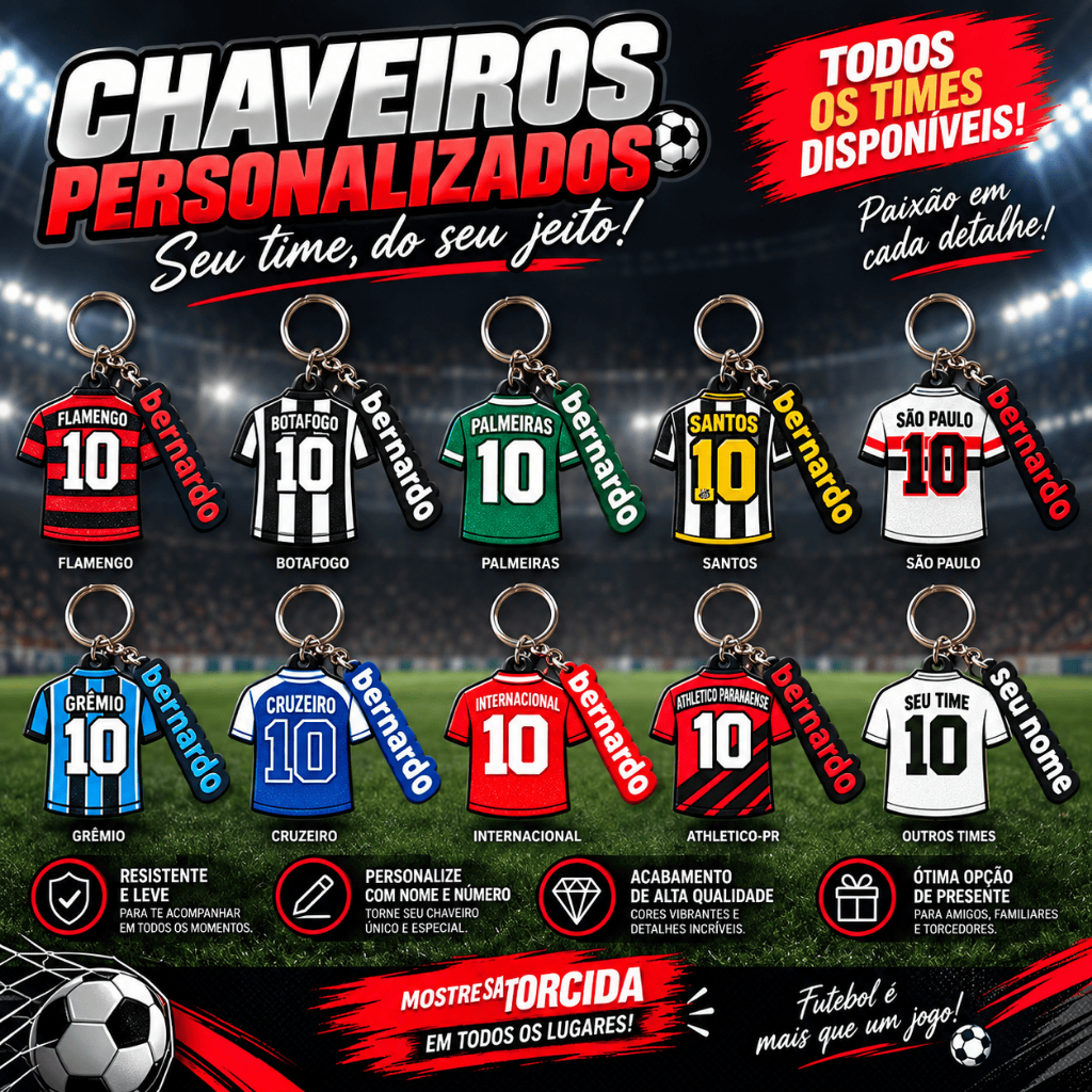 Chaveiro Camisa de Time Personalizado com Nome | Futebol | Presente para Torcedor | Lembr…