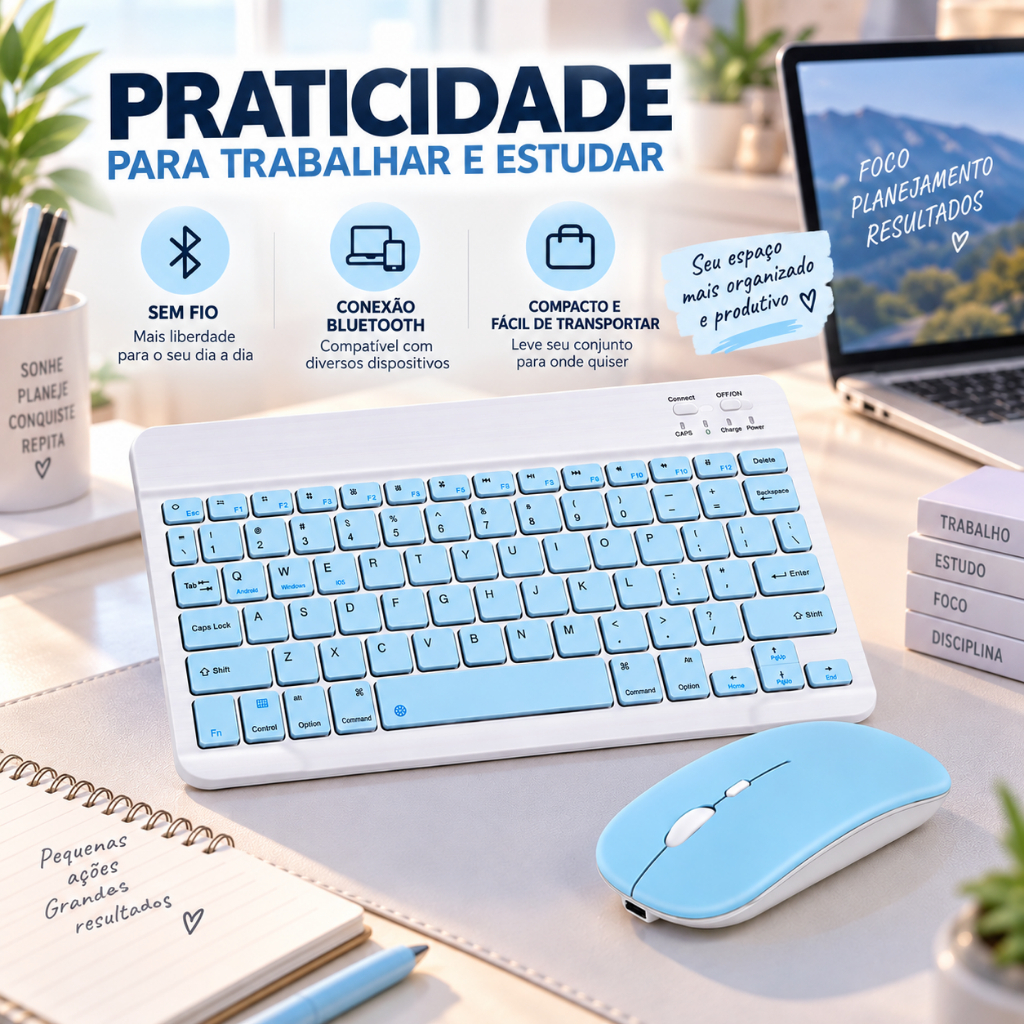 Teclado e Mouse Bluetooth Sem Fio Compacto para Notebook Tablet e iPad — imagem 2 de 2
