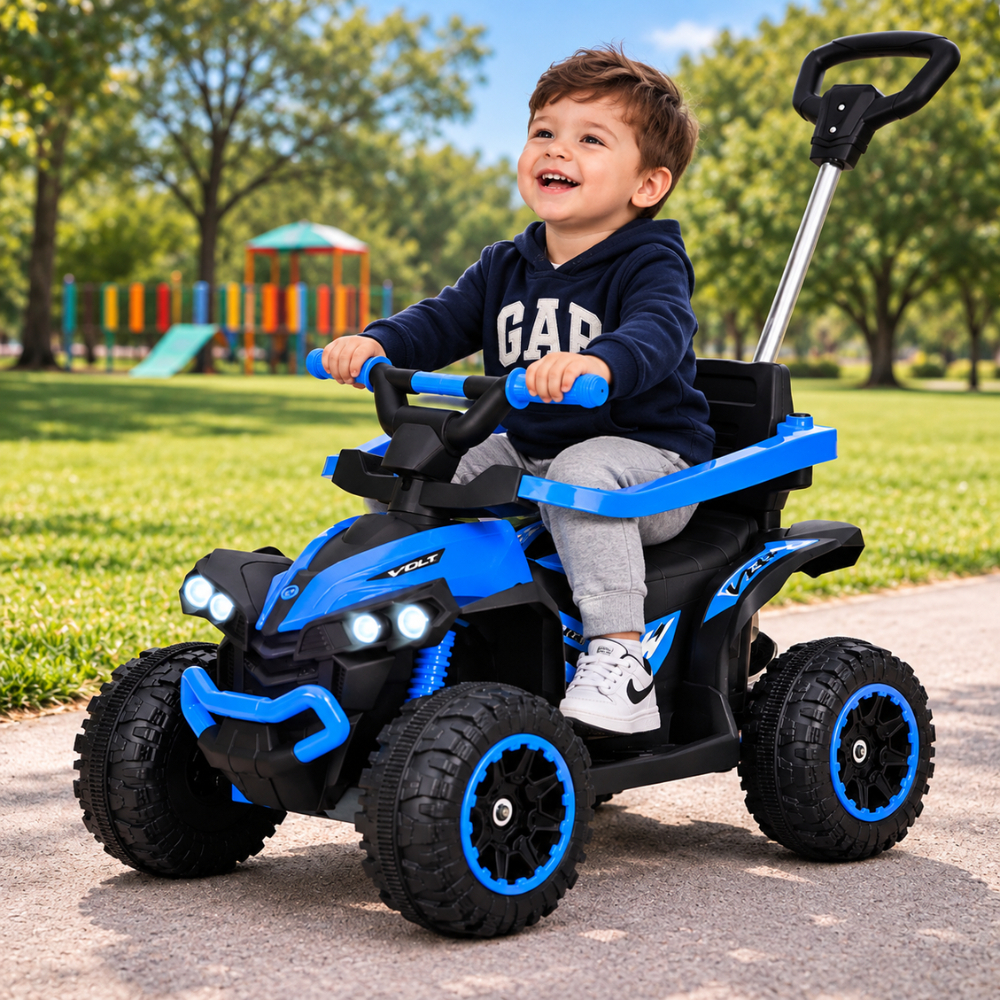 Carrinho Quadriciclo Passeio Eletrico Maral Infantil com Haste Aro de Proteção Som Luz e Bateria 6v