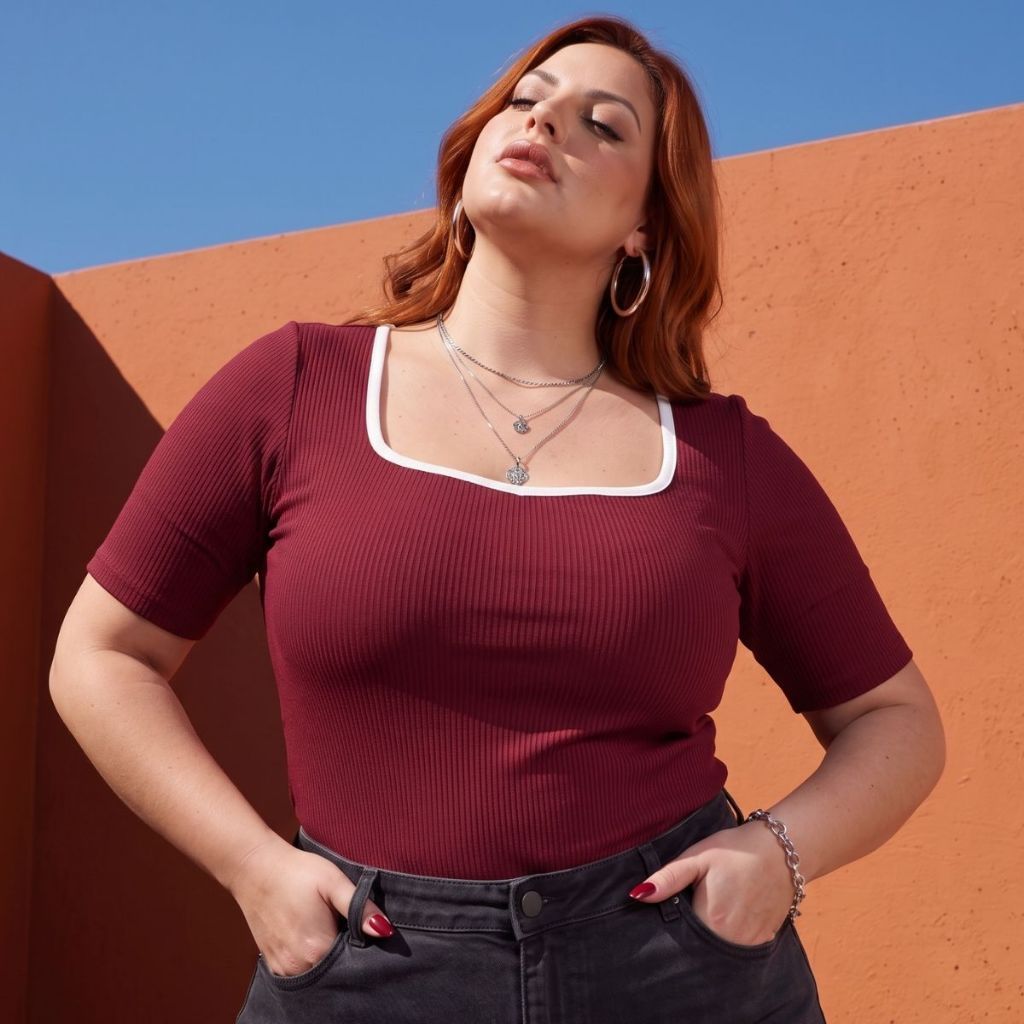 Blusa Canelada Decote Coração Plus Size