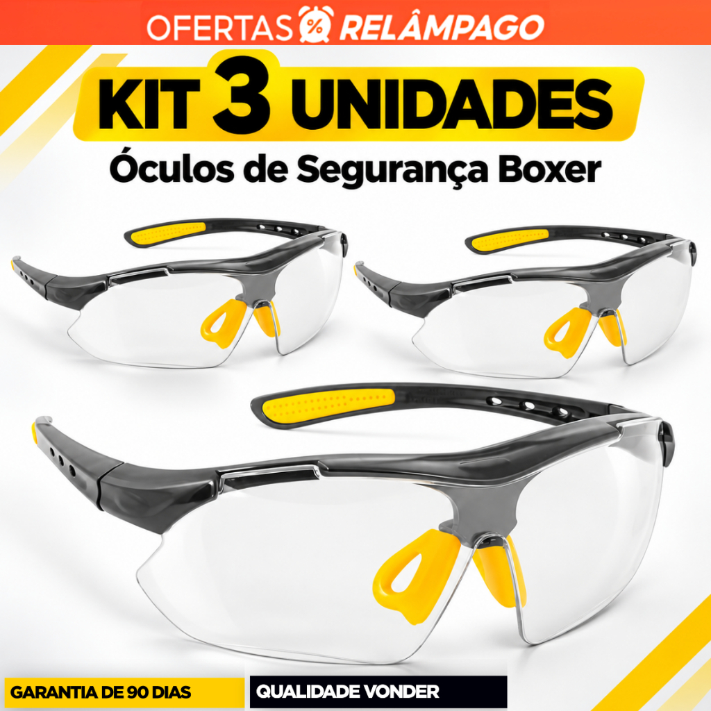 Kit 3 Óculos De Segurança Incolor Trabalho Epi Vonder Anti Risco Boxer Proteção Envio Imediato