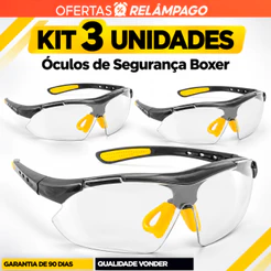 Kit 3 Óculos De Segurança Incolor Trabalho Epi Vonder Anti Risco Boxer Proteção Envio Imediato