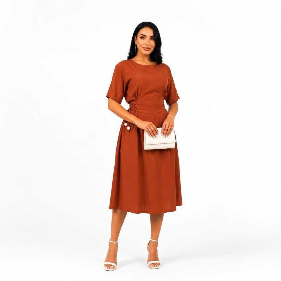 Vestido Feminino Modesto E Elegante Com Amarração Lateral Moda Evangelica  Midi Moda Cristã