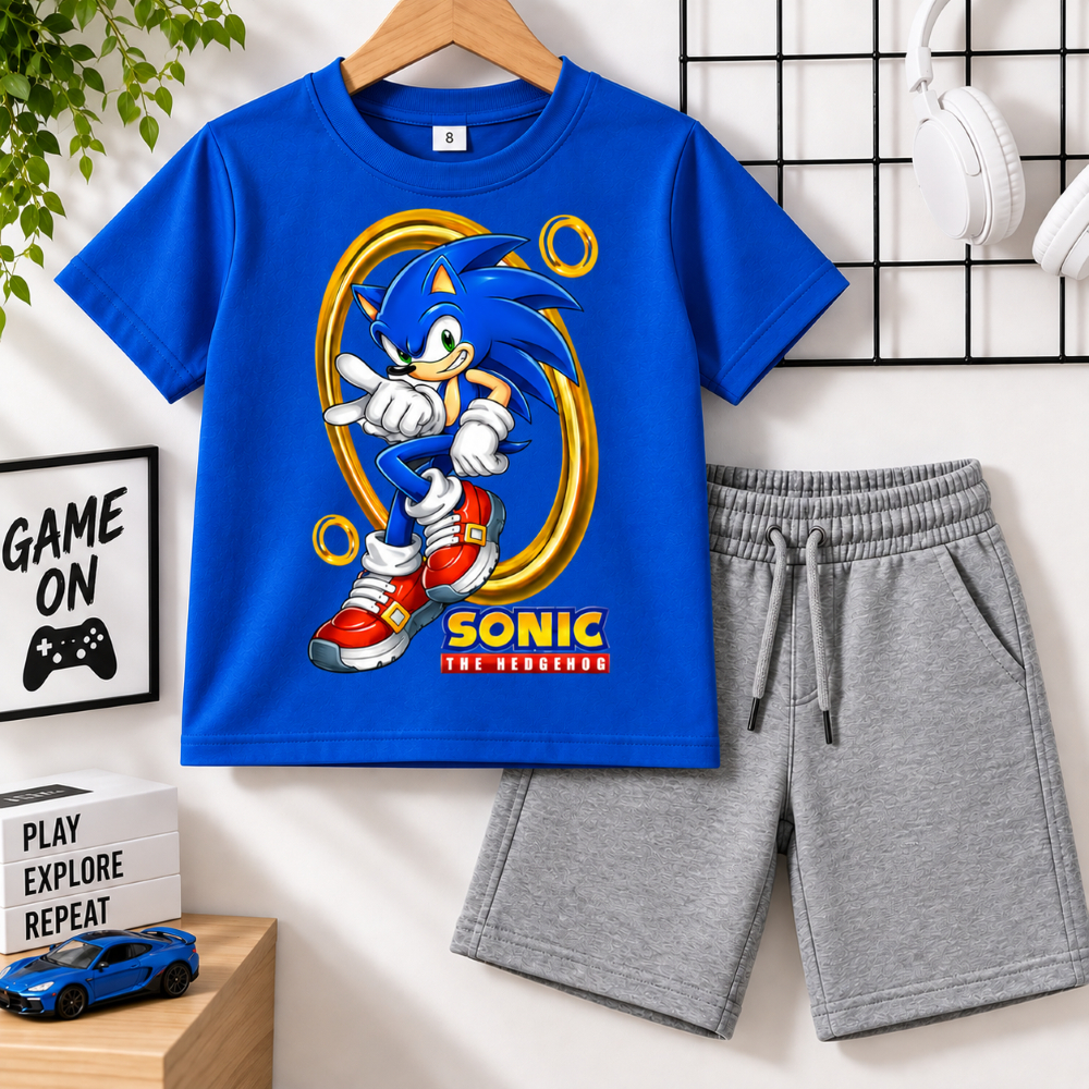 Conjunto Infantil Menino Camiseta Algodão Bermuda Moletinho Roupa Infantil Masculina Confortavel