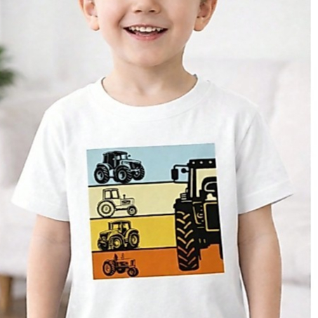 Camiseta Infantil Trator Carros Blusa Estampada Estilosa 100% Algodão