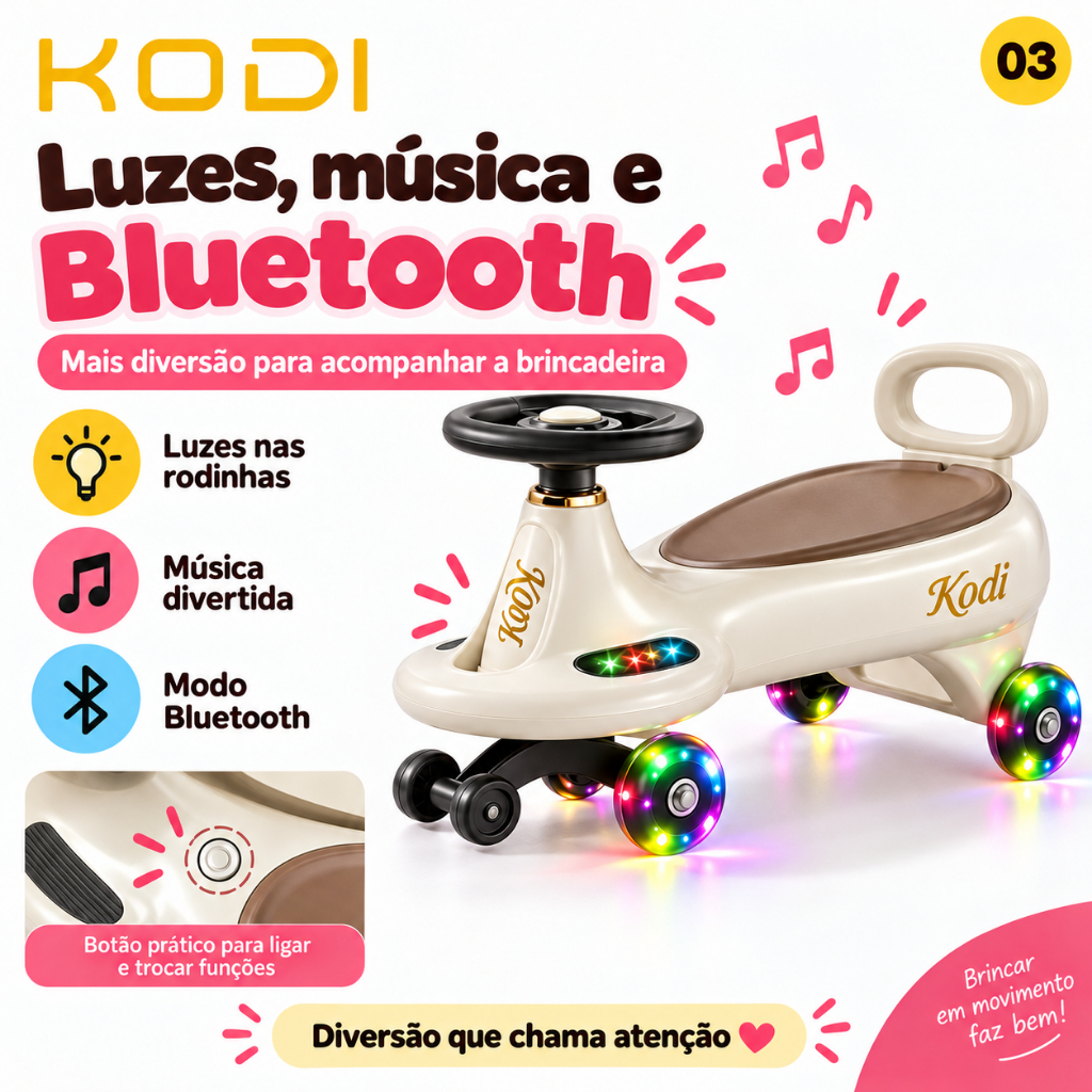 Carrinho Infantil KODI com Luz LED e Música Bluetooth | Carro de Passeio para Crianças · foto 2